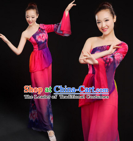 One Shoulder Chinese Classical Dance Costumes Dancewear and Hair Decorations Complete Set for Women or Girls