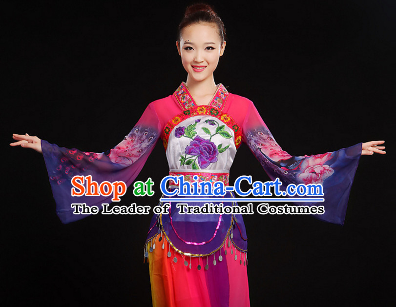 Chinese Classic Dance Costumes Dancewear and Hair Decorations Complete Set for Women or Girls