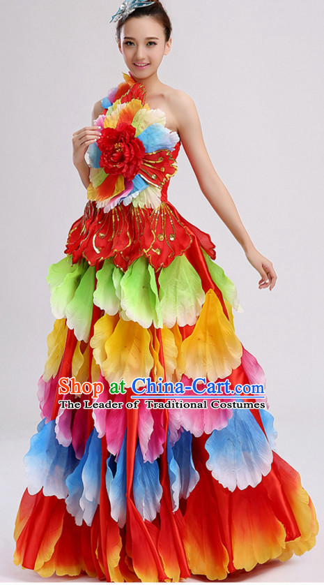 Chinese Folk dancing Costumes Traditional Chinese Fan Dancing Costume Ribbon dancingwear and Headwear