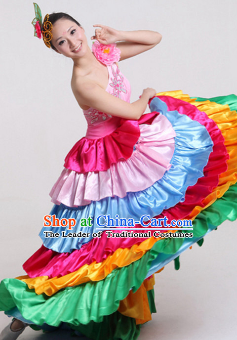 Chinese Flower Dance Costumes and Headdress Complete Set for Women