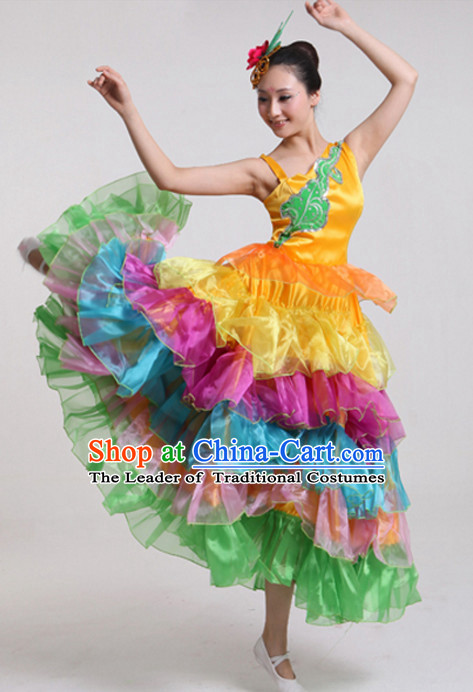 Chinese Stage Performance Ballroom Dance Costumes and Headdress Complete Set for Women Girls