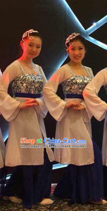 Chinese Stage Performance Classical Dance Costumes and Headdress Complete Set for Women Girls