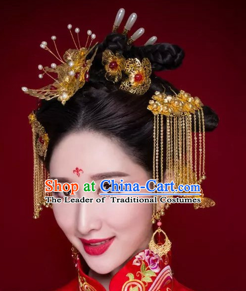 Top Chinese Traditional Wedding Headpieces Hair Jewelry Bridal Hair Clasp Hairpins Set