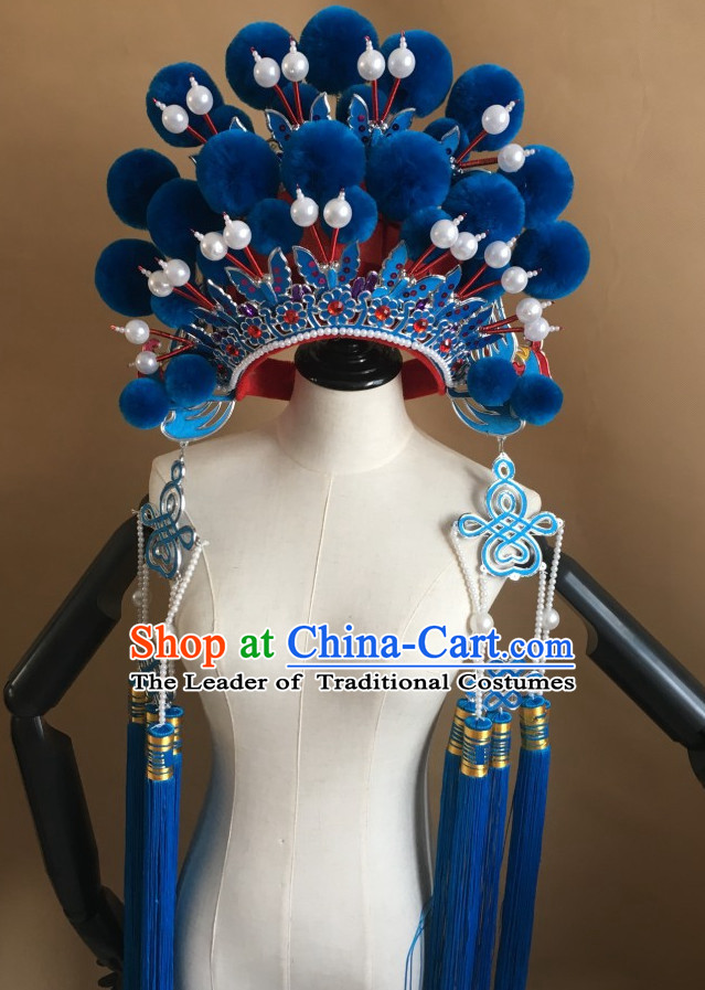 Blue Chinese Traditional Opera Phoenix Coronet Hat