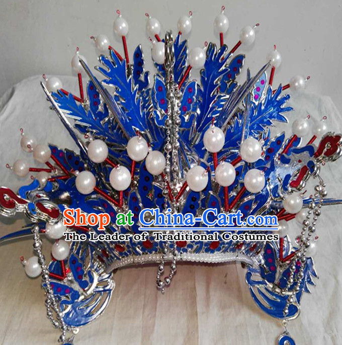 Blue Chinese Traditional Phoenix Coronet Opera Hat