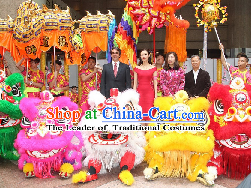 Supreme 100_ Long Natural Wool Chinese Southern Lion Dance Equipments Complete Set