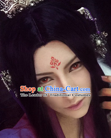 Chinese Ancient Male Style Deep Brown Long Wigs