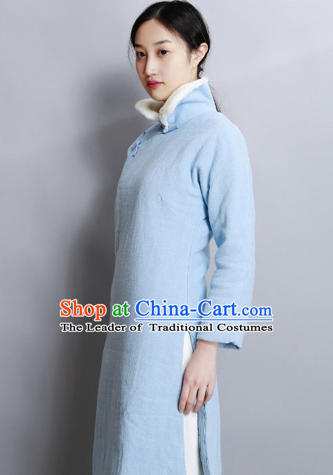 High Collar Chinese Minguo Style Long Robe Complete Set for Women