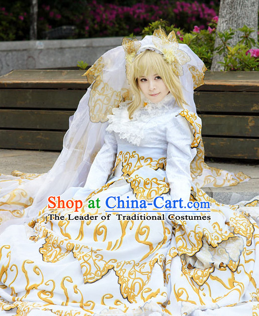 Custom Made Cosplay Wedding Costumes and Headwear Complete Set for Women or Girls