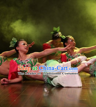 Chinese Stage Performance Peacock Dance Costumes Complete Set for Kids and Women
