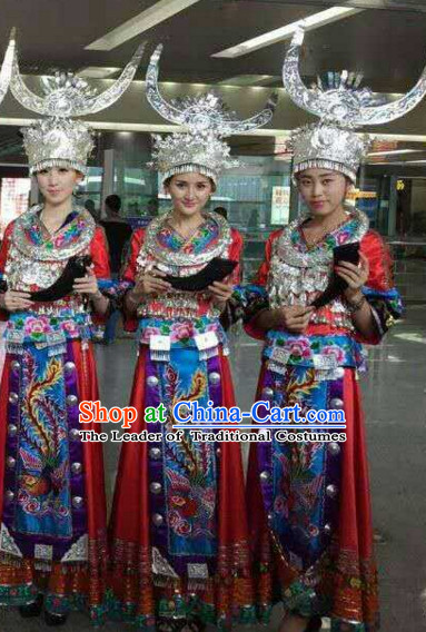 Traditional Chinese Hmong Dress Miao Clothing Cloth China Attire Oriental Dresses Complete Set for Women