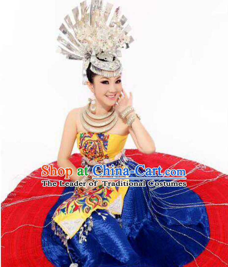 Traditional Chinese Hmong Dress Miao Clothing Cloth China Attire Oriental Dresses Complete Set for Women