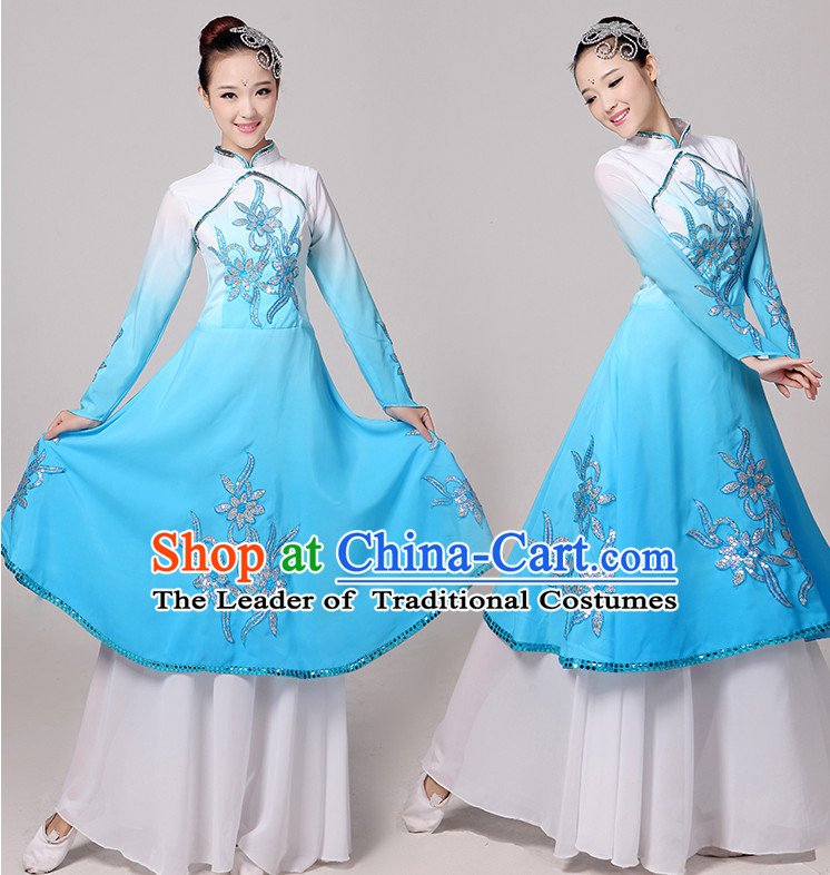 Traditional Chinese Color Transition Gradient Dance Costumes Cloth China Attire Oriental Dresses Complete Set for Women