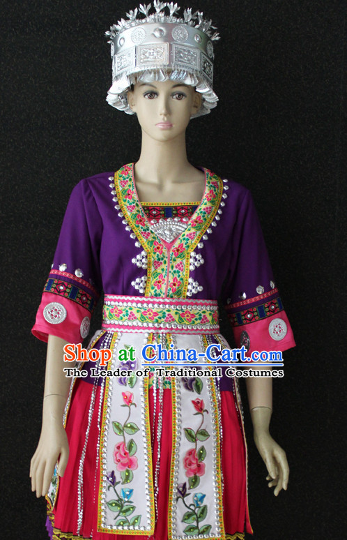 Chinese Nationality Folk Dance Ethnic Wear China Clothing Costume Ethnic Dresses Cultural Dances Costumes Complete Set for Women Girls