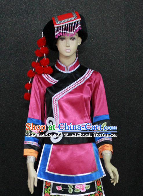 Chinese Nationality Folk Dance Ethnic Wear China Clothing Costume Ethnic Dresses Cultural Dances Costumes Complete Set for Women Girls