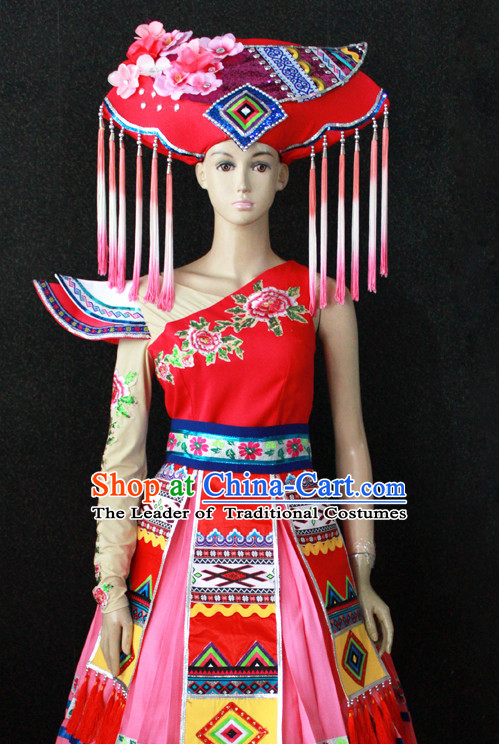 Chinese Nationality Folk Dance Ethnic Wear China Clothing Costume Ethnic Dresses Cultural Dances Costumes Complete Set for Women Girls