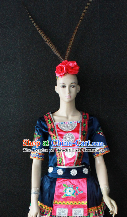 Chinese Nationality Folk Dance Ethnic Wear China Clothing Costume Ethnic Dresses Cultural Dances Costumes Complete Set for Women Girls