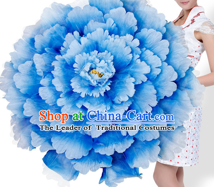 Blue Traditional Dance Peony Umbrella Props Flower Umbrellas Dancing Prop Decorations