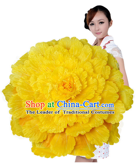 Yellow Traditional Dance Peony Umbrella Props Flower Umbrellas Dancing Prop Decorations