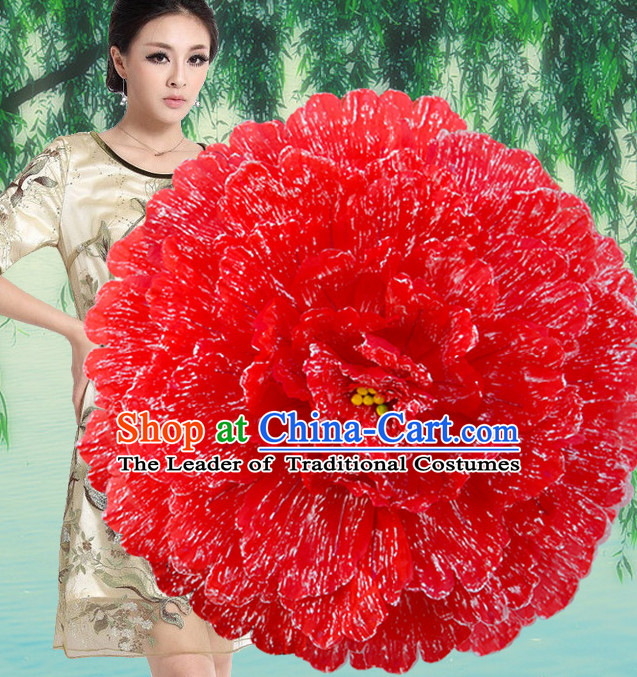 Red Traditional Dance Peony Umbrella Props Flower Umbrellas Dancing Prop Decorations for Women Men Adults