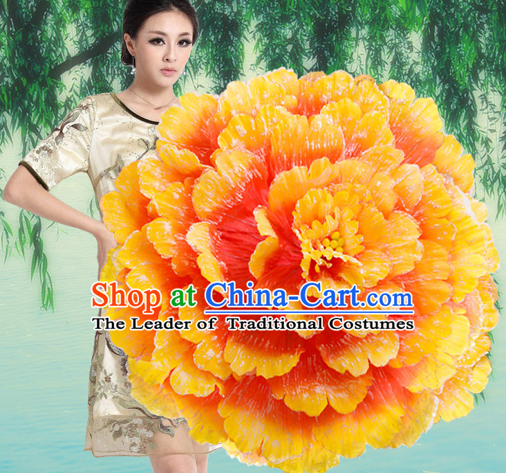 Yellow Traditional Dance Peony Umbrella Props Flower Umbrellas Dancing Prop Decorations for Women Men Adults