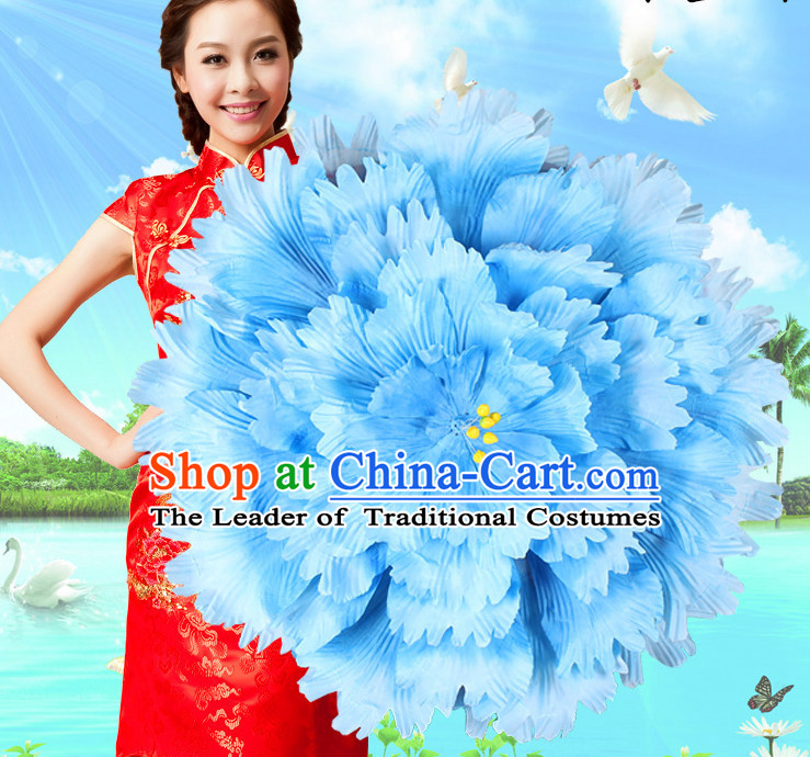 Light Blue Traditional Dance Props Flower Umbrella Dancing Prop Decorations for Men Women Adults