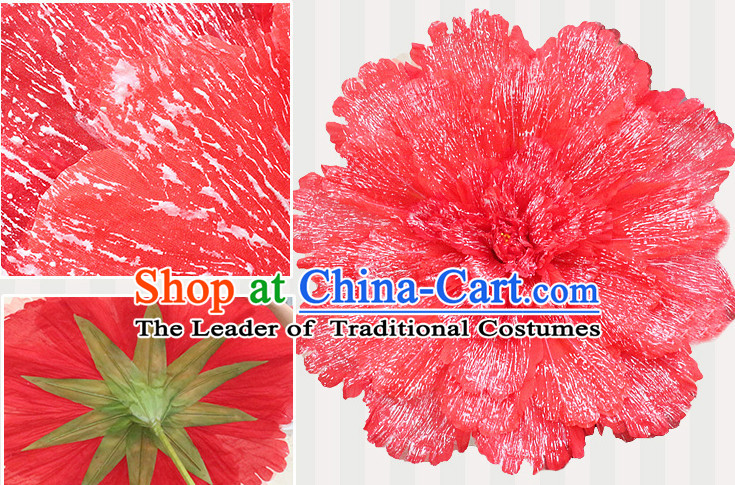 Red Traditional Dance Props Flower Umbrella Dancing Prop Decorations for Men Women Adults