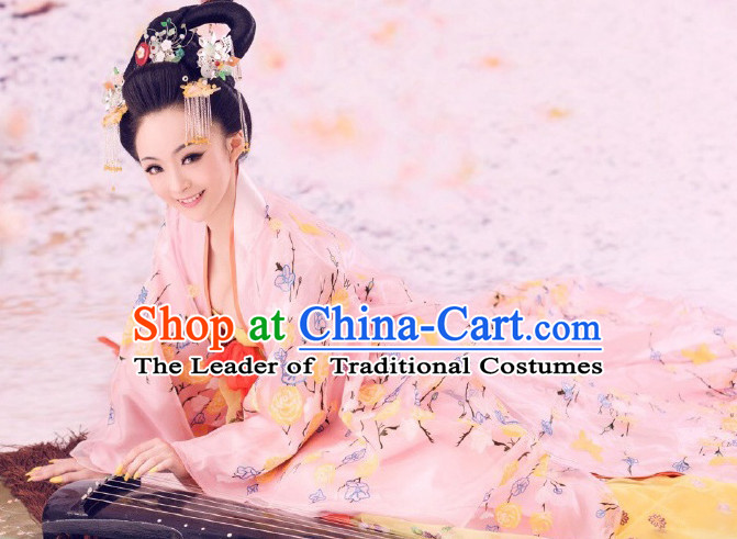 Chinese Traditional Dress Clothing Hanfu National Costumes China Gown Wear and Hair Accessories Complete Set