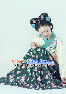 Chinese Traditional Mandarin Dress Clothing Hanfu National Costumes China Gown Wear and Hair Accessories Complete Set