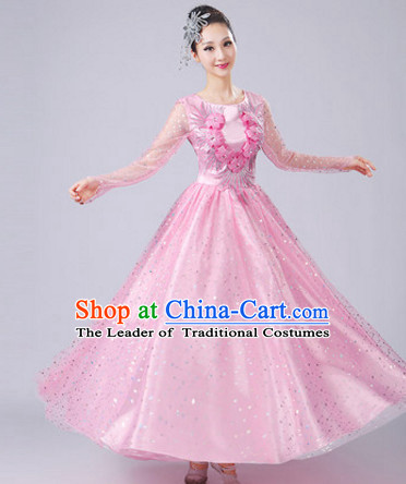 Pink Chinese Dance costume Dance Classes Uniforms Folk Dance Traditional Cultural Dance Costumes Complete Set