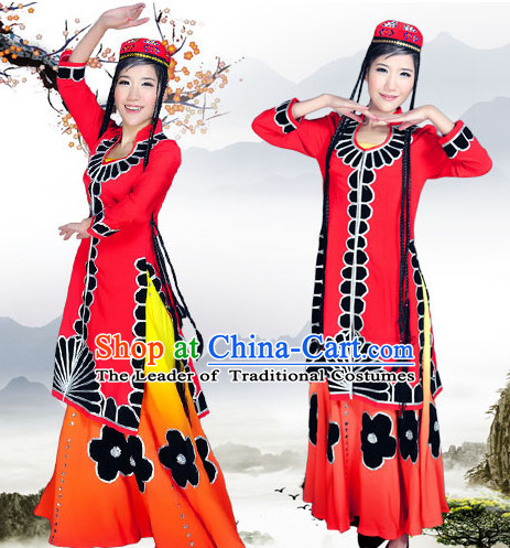 Chinese Xinjiang Folk Dance Ethnic Wear China Clothing Costume Ethnic Dresses Cultural Dances Costumes Complete Set