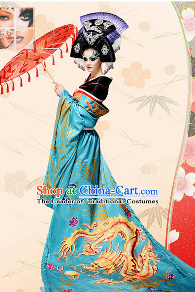 Ancient Tang Dynasty Chinese Imperial Palace Empress Queen Princess Garment Clothing and Hair Jewelry Complete Set for Women
