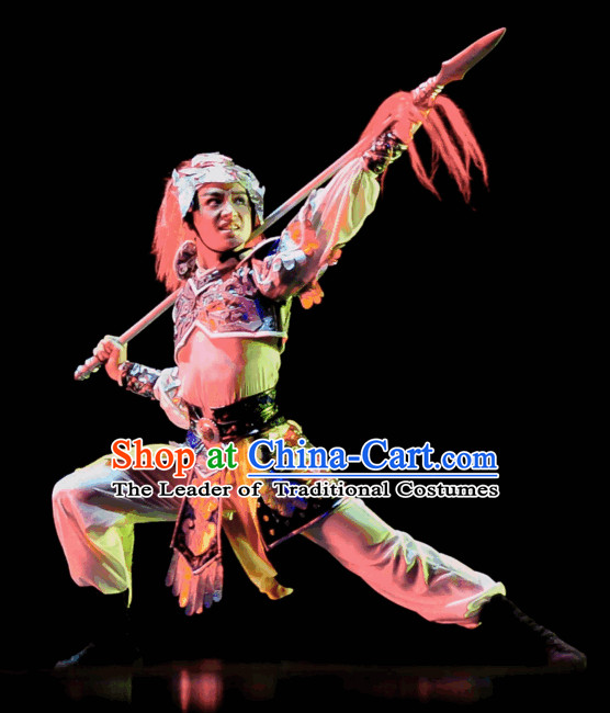 Chinese Classical Dancing Superhero General Dance Costumes and Helmet Complete Set for Men