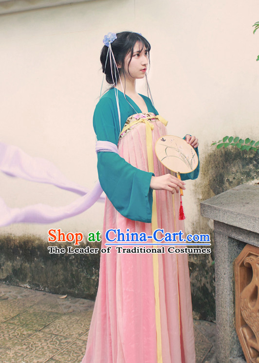 Traditional Chinese Tang Dynasty Musician Clothes Blouse Skirt and Hair Jewelry Complete Set for Women