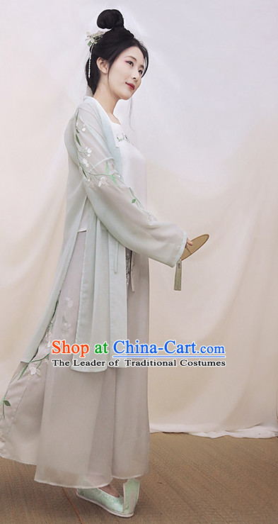 Traditional Chinese Song Dynasty Hanfu Suits Clothes Dresses Skirt and Hair Jewelry Complete Set for Women