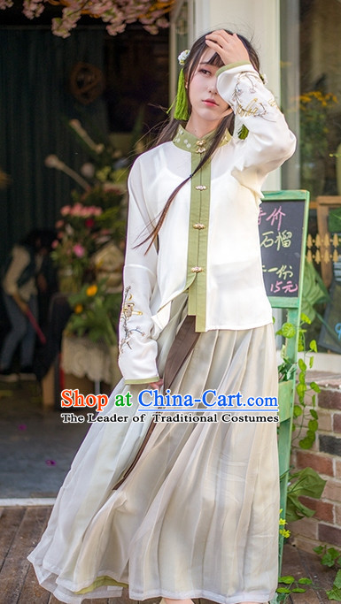 Traditional Chinese Ancient Dynasty Hanfu Suits Dresses Skirt and Hair Jewelry Complete Set for Women