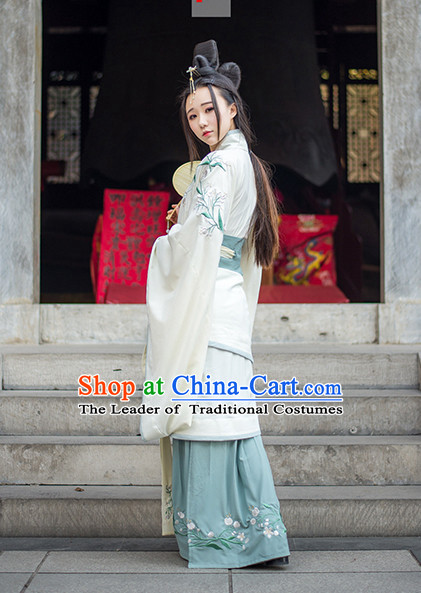 Traditional Chinese Ancient Han Dynasty Hanfu Suits Dress Skirt and Hair Jewelry Complete Set for Women