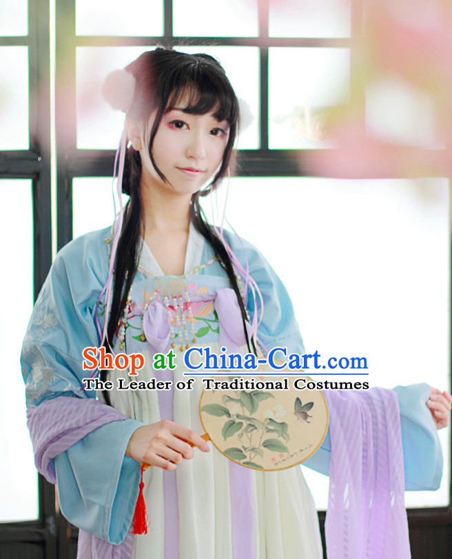 Traditional Chinese Tang Dynasty Hanfu Suit Clothing Dresses Skirt and Hair Jewelry Complete Set for Women