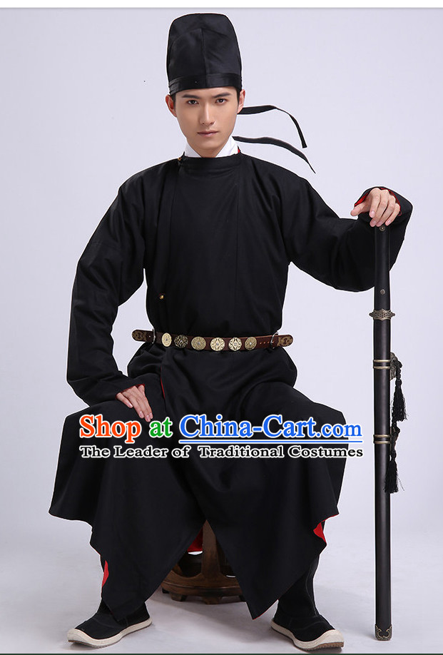 Traditional Chinese Ancient Tang Dynasty Clothing and Hat Complete Set for Men