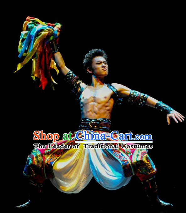 Tibetan Chinese Traditional Dance Costume Folk Dancing Costumes Traditional Chinese Dance Costumes Asian Dance Costumes Complete Set for Men