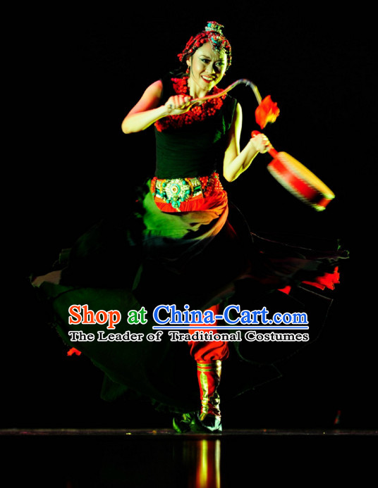 Chinese Ethnic Dance Costume Folk Dancing Costumes Traditional Chinese Dance Costumes Asian Dance Costumes Complete Set for Women