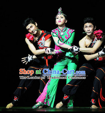 Chinese Ethnic Dance Costume Folk Dancing Costumes Traditional Chinese Dance Costumes Asian Dancewear Complete Set for Women Girls