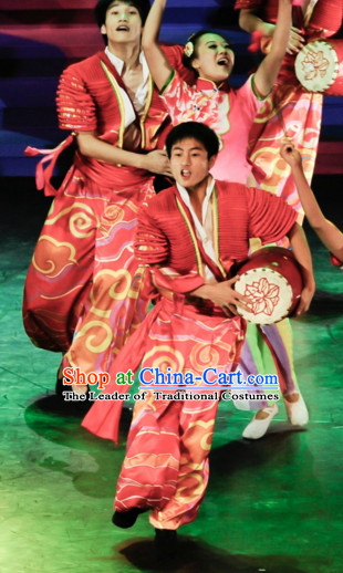 Chinese Classic Drum Dance Costume Folk Dancing Costumes Traditional Chinese Dance Costumes Asian Dancewear Complete Set for Men Boys