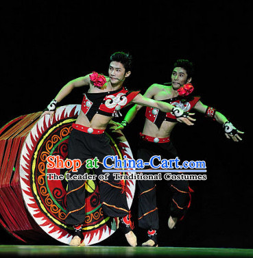 Chinese Classic Ethnic Dance Costume Folk Dancing Costumes Traditional Chinese Dance Costumes Asian Dancewear Complete Set for Men Boys