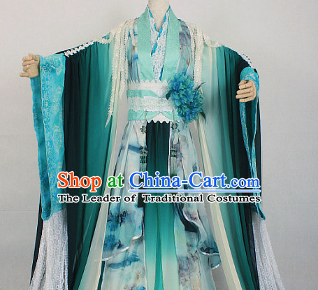 Green Ancient Chinese Style Fairy Beauty Cosplay Garment Costumes Clothing for Women