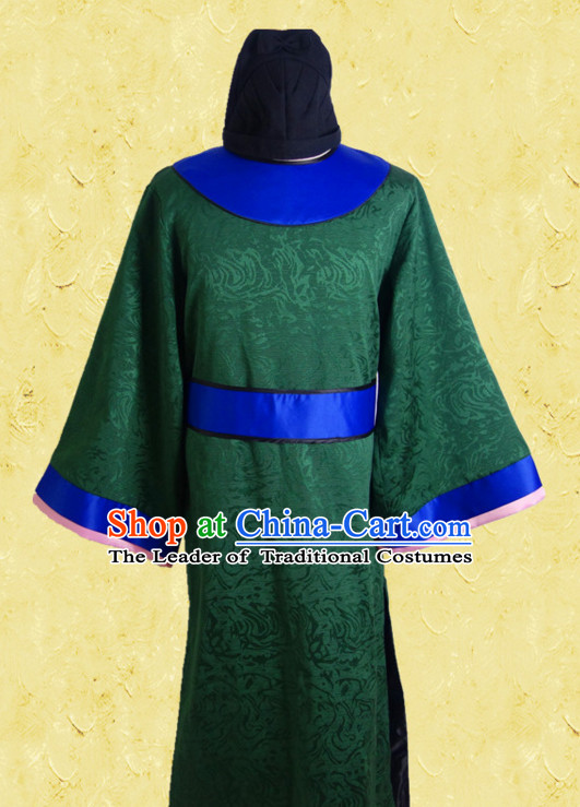 Green Ancient Chinese Style Tang Dynasty Official Costumes Clothing and Hat for Men
