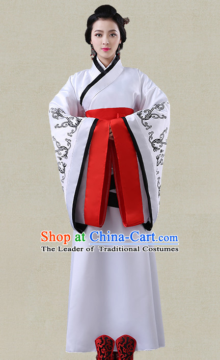 White Hanfu Clothing Custom Traditional Han Dynasty Chinese Hanfu Dreses Han Clothing Hanzhuang Historical Dress and Accessories Complete Set