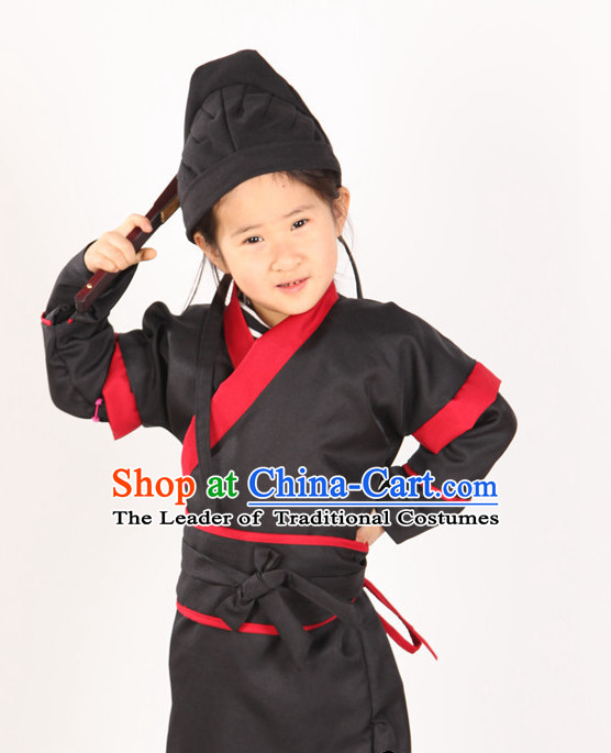 Ancient Chinese Style Zhang Fei Superhero Costumes Clothing and Hat for Kids