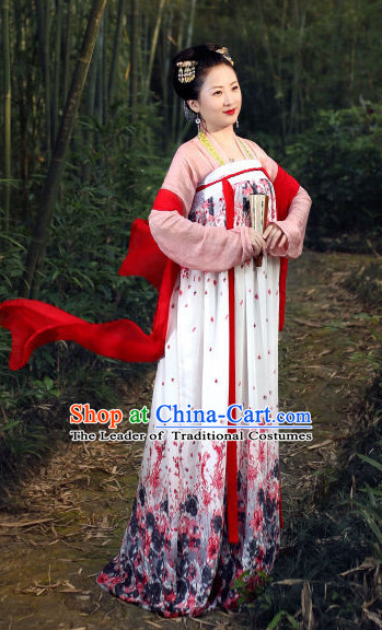 Tang Dynasty Women Han Fu_Hanfu Clothing Hanzhuang Historical Dress Historical Clothing and Accessories Complete Set for Women