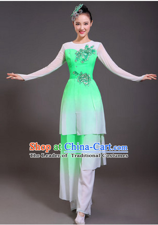 Chinese Spring Light Green Dance Costumes and Headwear Complete Set for Women